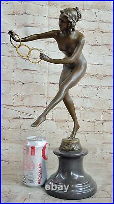 Signed Nude Acrobat Lady Bronze Sculpture Marble Statue Art Deco Hot Cast Figure