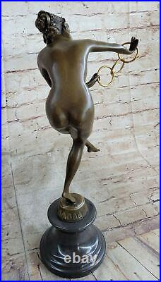 Signed Nude Acrobat Lady Bronze Sculpture Marble Statue Art Deco Hot Cast Figure