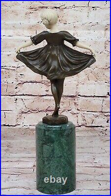 Signed Preiss Bronze Sculpture Art Nouveau Art Deco Young Girl Statue Figurine