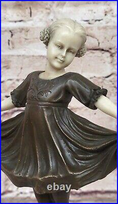 Signed Preiss Bronze Sculpture Art Nouveau Art Deco Young Girl Statue Figurine