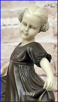 Signed Preiss Bronze Sculpture Art Nouveau Art Deco Young Girl Statue Figurine