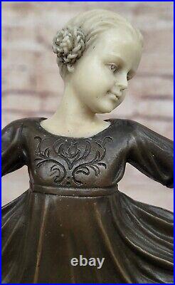 Signed Preiss Bronze Sculpture Art Nouveau Art Deco Young Girl Statue Figurine