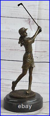 Solid Bronze Art Deco Sculpture Statue Figure Golf Player Lady Girl Golfer Sale