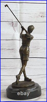 Solid Bronze Art Deco Sculpture Statue Figure Golf Player Lady Girl Golfer Sale