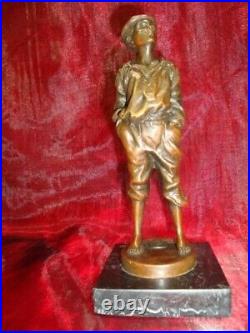 Statue Boy Art Deco Style Art Nouveau Style Bronze Signed Sculpture