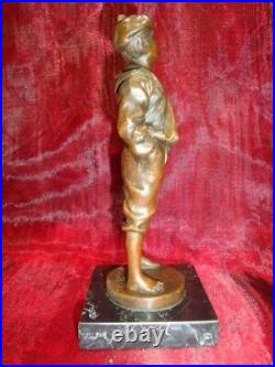 Statue Boy Art Deco Style Art Nouveau Style Bronze Signed Sculpture