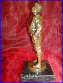 Statue Boy Art Deco Style Art Nouveau Style Bronze Signed Sculpture