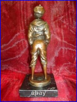 Statue Boy Art Deco Style Art Nouveau Style Bronze Signed Sculpture