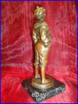 Statue Boy Art Deco Style Art Nouveau Style Bronze Signed Sculpture