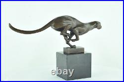 Statue Cheetah Wildlife Art Deco Style Art Nouveau Style Bronze Signed Sculpture