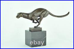 Statue Cheetah Wildlife Art Deco Style Art Nouveau Style Bronze Signed Sculpture