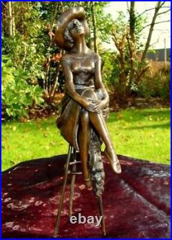 Statue Damsel Hat Art Deco Style Art Nouveau Style Bronze Sculpture