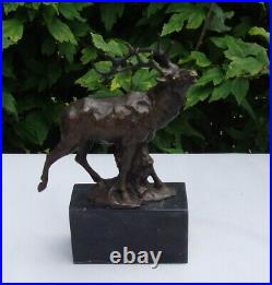 Statue Deer Wildlife Art Deco Style Art Nouveau Style Bronze Signed Sculpture