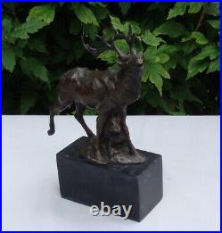 Statue Deer Wildlife Art Deco Style Art Nouveau Style Bronze Signed Sculpture