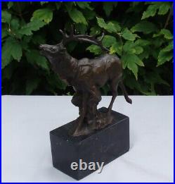 Statue Deer Wildlife Art Deco Style Art Nouveau Style Bronze Signed Sculpture