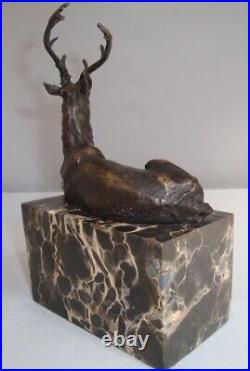 Statue Deer Wildlife Art Deco Style Art Nouveau Style Bronze Signed Sculpture