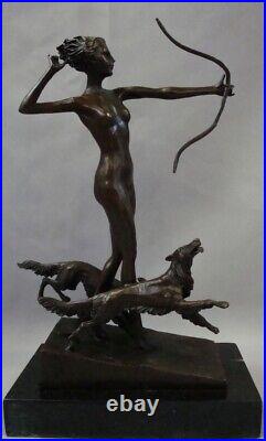 Statue Dog Diane Huntress Naked Art Deco Style Art Nouveau Style Bronze Signed S