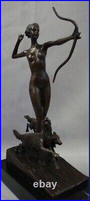 Statue Dog Diane Huntress Naked Art Deco Style Art Nouveau Style Bronze Signed S