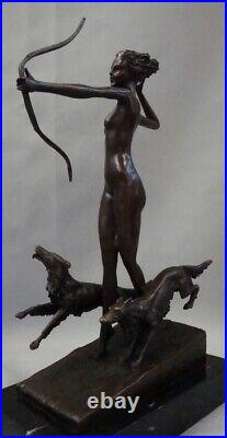 Statue Dog Diane Huntress Naked Art Deco Style Art Nouveau Style Bronze Signed S