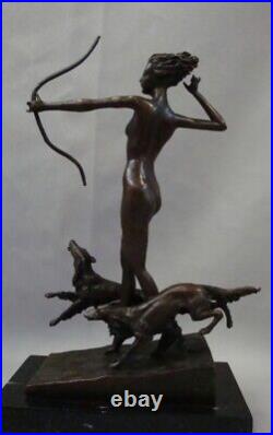 Statue Dog Diane Huntress Naked Art Deco Style Art Nouveau Style Bronze Signed S