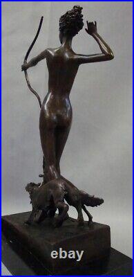 Statue Dog Diane Huntress Naked Art Deco Style Art Nouveau Style Bronze Signed S