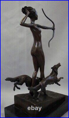 Statue Dog Diane Huntress Naked Art Deco Style Art Nouveau Style Bronze Signed S