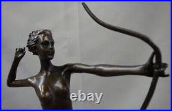 Statue Dog Diane Huntress Naked Art Deco Style Art Nouveau Style Bronze Signed S