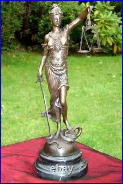 Statue Goddess of Justice Art Deco Style Art Nouveau Style Bronze Signed Sculptu