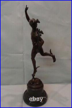 Statue Mercury Art Deco Style Art Nouveau Style Bronze Signed Sculpture