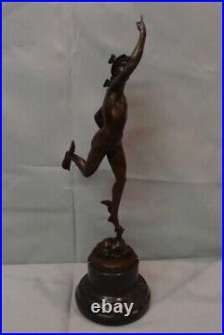 Statue Mercury Art Deco Style Art Nouveau Style Bronze Signed Sculpture