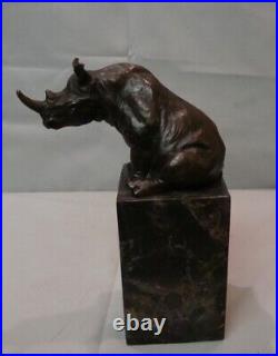 Statue Rhinoceros Wildlife Art Deco Style Art Nouveau Style Bronze Signed Sculpt