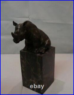 Statue Rhinoceros Wildlife Art Deco Style Art Nouveau Style Bronze Signed Sculpt