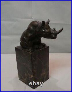 Statue Rhinoceros Wildlife Art Deco Style Art Nouveau Style Bronze Signed Sculpt