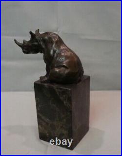 Statue Rhinoceros Wildlife Art Deco Style Art Nouveau Style Bronze Signed Sculpt