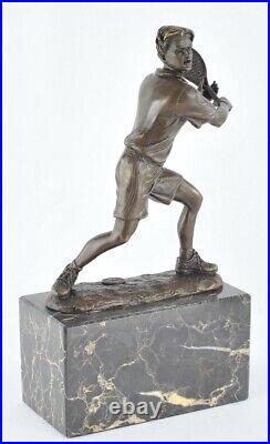 Statue Tennis Art Deco Style Art Nouveau Style Bronze Signed Sculpture