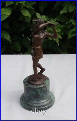 Statue Woman-golfer Art Deco Style Art Nouveau Style Bronze Signed Sculpture