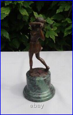 Statue Woman-golfer Art Deco Style Art Nouveau Style Bronze Signed Sculpture