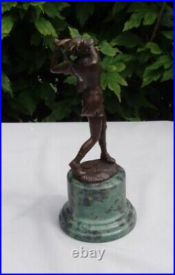 Statue Woman-golfer Art Deco Style Art Nouveau Style Bronze Signed Sculpture