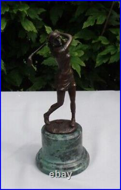 Statue Woman-golfer Art Deco Style Art Nouveau Style Bronze Signed Sculpture