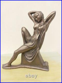 Stunning Cold Cast Bronze & Resin Art Deco Lady Sculpture 12