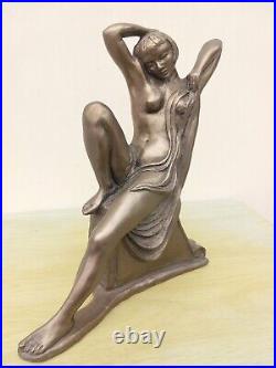 Stunning Cold Cast Bronze & Resin Art Deco Lady Sculpture 12