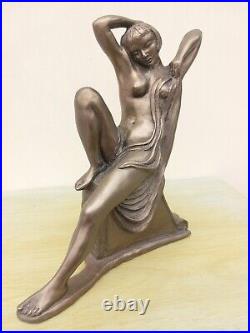 Stunning Cold Cast Bronze & Resin Art Deco Lady Sculpture 12