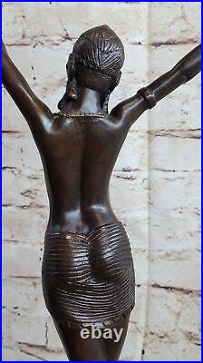 Tall Art Deco Sculpture Female Dancer on Marble Nude Chiparus bronze Decor