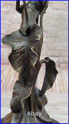 Tulip Young Girl Candlestick Statue Bronze Art deco Candleholder Sculpture