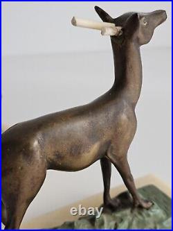 Vintage Art Deco Bronze Deer Sculptures on Marble / Onyx Base