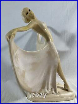 Vintage Art Deco Dancing Woman Figure Sculpture Chalkware Plaster