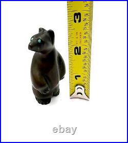 Vintage Art Deco Patinated Bronze Polar Bear Sculpture With Emerald Eyes