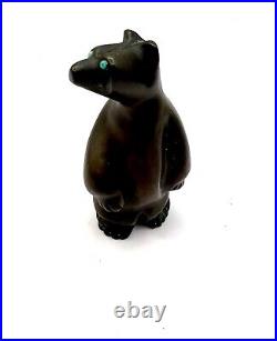 Vintage Art Deco Patinated Bronze Polar Bear Sculpture With Emerald Eyes