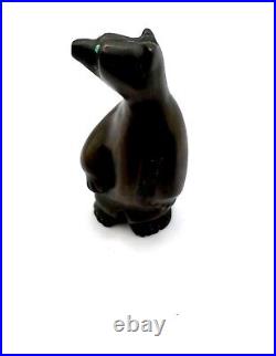 Vintage Art Deco Patinated Bronze Polar Bear Sculpture With Emerald Eyes