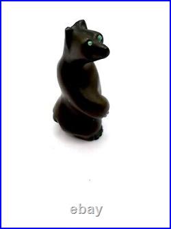 Vintage Art Deco Patinated Bronze Polar Bear Sculpture With Emerald Eyes